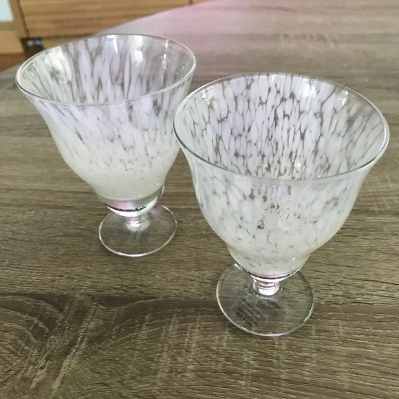 Anthropologie White and Gray Speckled Glass Goblets - Picture 1 of 3